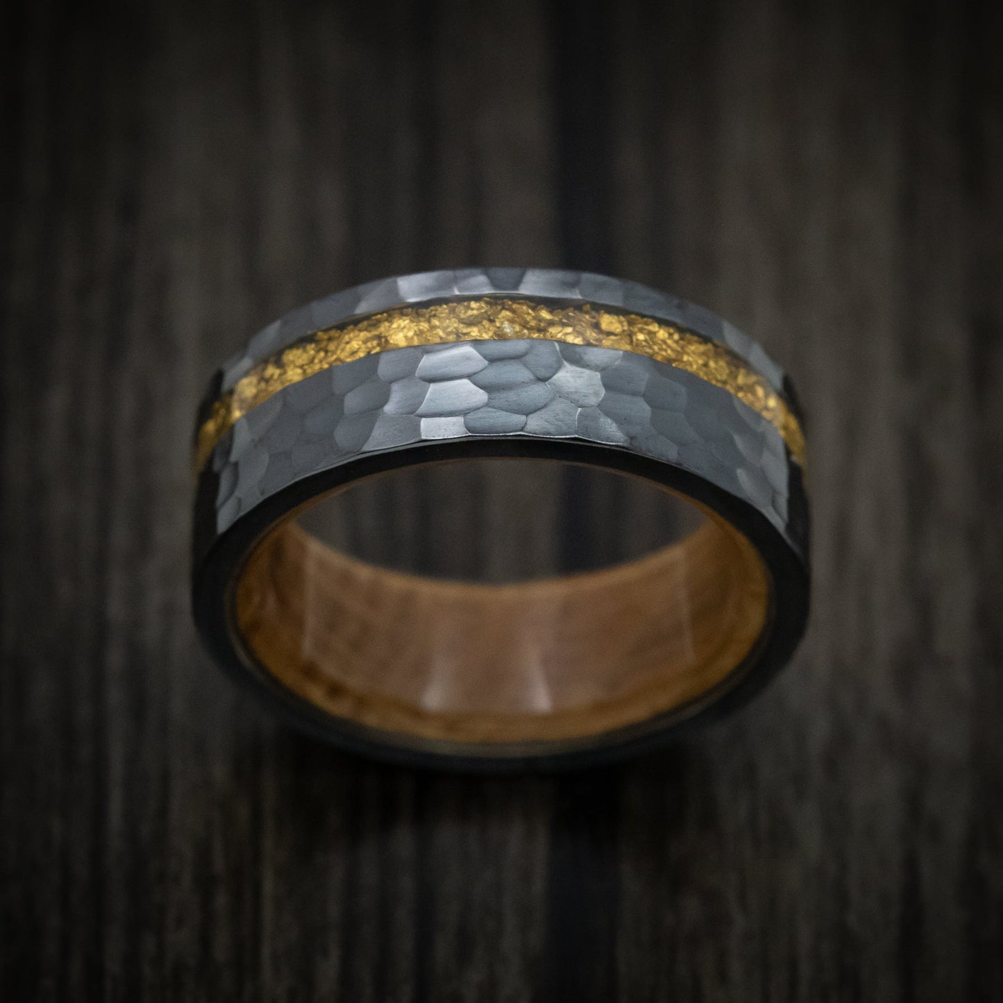 Black Zirconium Nugget Men's Ring with Wood Sleeve
